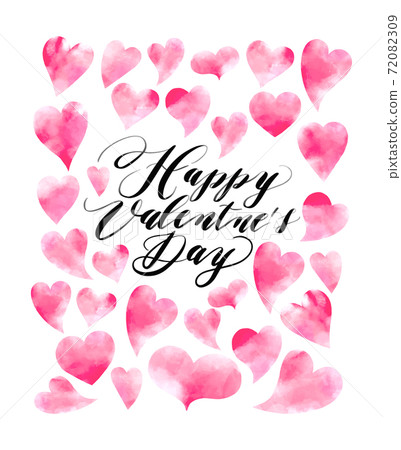 Valentine's Day Watercolor heart and hand-painted text material 72082309