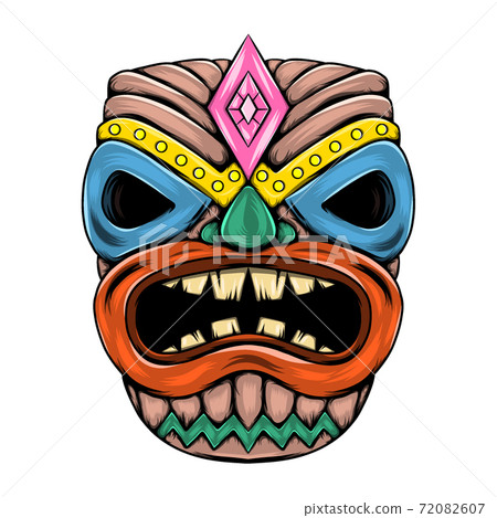 The tiki island traditional mask with the big mouth and lose eyes for the party 72082607