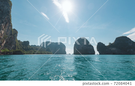 Amazed nature scenic landscape of blue sea and island with sunlight. Summer holidays and travel concept. Travelling in Thailand. 72084041