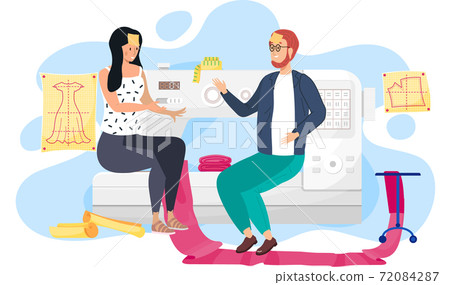 People play who I am in a design studio. Tailoring fashionable clothes. Work with a sewing machine People play who I am in a design studio. Tailoring fashionable clothes. Work with a sewing machine 72084287