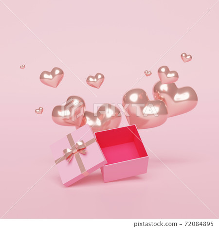 3D of Valentine's hearts with gift box for Happy Women's Day, Mother's Day, Birthday. 72084895