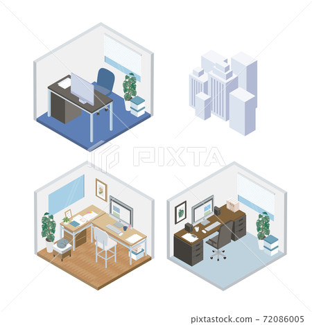 Office interior design isometric illustration 72086005