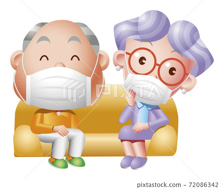 Grandpa and grandpa relaxing on the sofa with a mask Grandpa and grandpa relaxing on the sofa with a mask 72086342