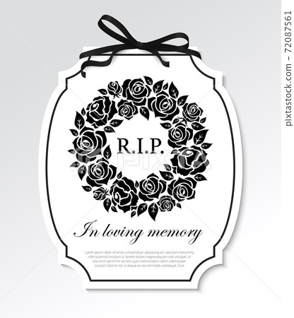Funeral frame with black flowers round wreath 72087561