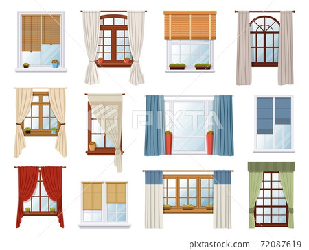 Windows with curtains and jalousie vector interior Windows with curtains and jalousie vector interior 72087619