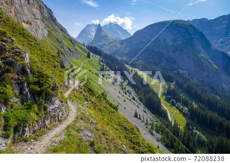 Mountain and hiking path landscape in French alps 72088238