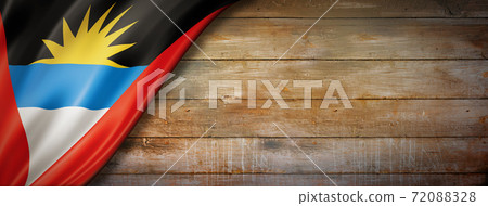 Antigua and Barbuda flag on vintage wood wall banner Antigua and Barbuda flag on vintage wood wall banner 72088328