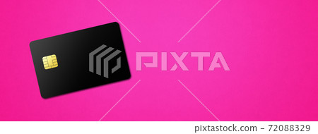 Black credit card on pink background Black credit card on pink background 72088329
