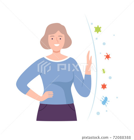 Healthy Woman Surrounded by Invisible Barrier for Bacterial Attack Vector Illustration 72088388