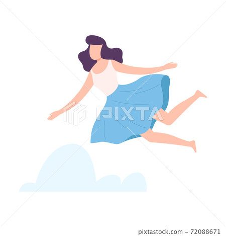 Young Female Soaring and Flying in the Air Dreaming Vector Illustration 72088671