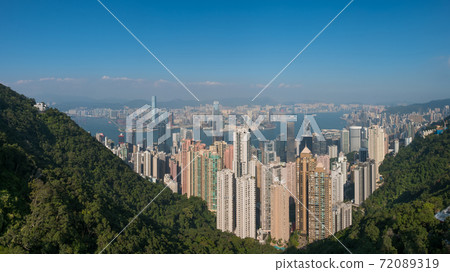 City aerial of Hong Kong - Skyline view of Hong Kong from Victoria Peak 72089319