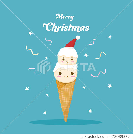 Ice cream cone with Christmas decoration. Cute cartoon vector illustration. Ice cream cone with Christmas decoration. Cute cartoon vector illustration. 72089872