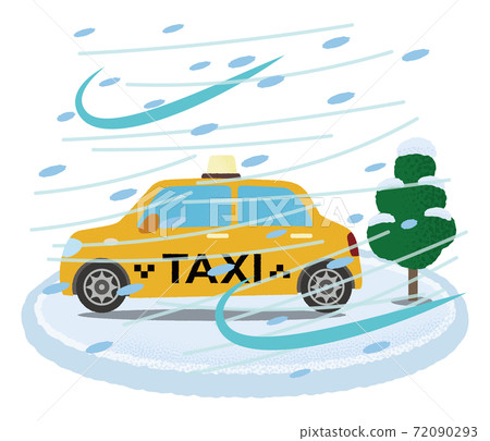 Vector illustration of a yellow taxi suffering from a snowstorm Vector illustration of a yellow taxi suffering from a snowstorm 72090293