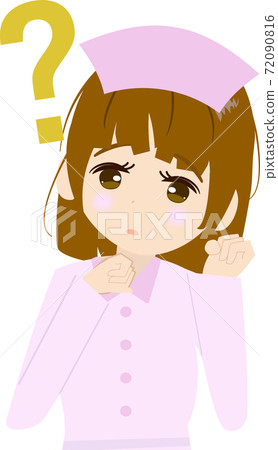 Illustration of a cute nurse worried about a question mark Illustration of a cute nurse worried about a question mark 72090816