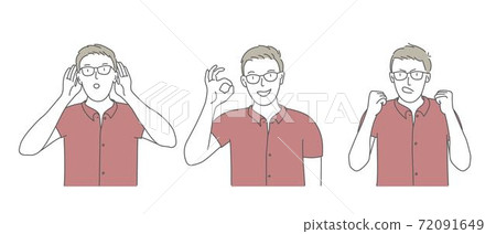 Young man shows various gestures Young man shows various gestures 72091649