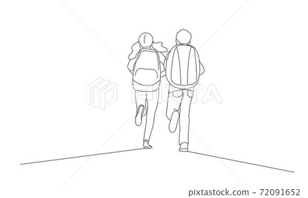 Boy and girl with backpack run to school. Boy and girl with backpack run to school. 72091652