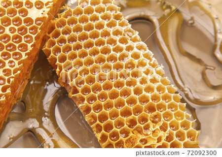 pieces of beeswax honey on a plate pieces of beeswax honey on a plate 72092300