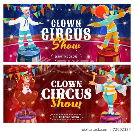 Circus clowns vector flyer, big top characters 72092324