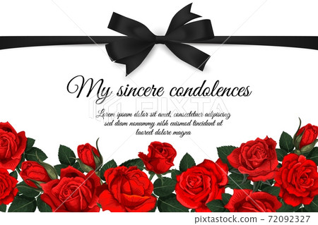 Funereal vector card with black ribbon and roses 72092327