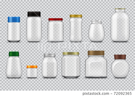 Glass jars with lids realistic, vector package 72092365