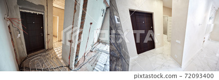 Comparison of apartment before and after renovation. Small details of contemporary interior design Comparison of apartment before and after renovation. Small details of contemporary interior design 72093400