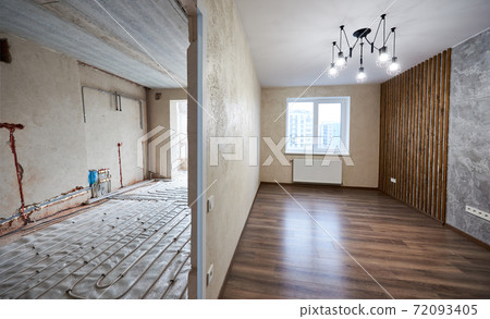 Modern apartment before and after refurbishment. 72093405