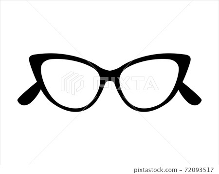 Retro icon cat's eye lens glasses isolated on background, retro black-rimmed glasses, women's and men's accessory. Optics, lens, vintage, trend. Vector illustration. Retro icon cat's eye lens glasses isolated on background, retro black-rimmed glasses, women's and men's accessory. Optics, lens, vintage, trend. Vector illustration. 72093517
