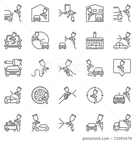Auto Painting and Paint Spray Guns outline vector icons set Auto Painting and Paint Spray Guns outline vector icons set 72093879