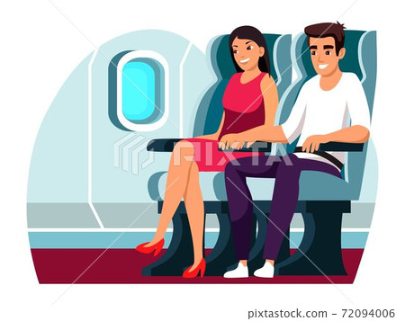 Happy vector man woman flying in airplane cabin - Stock Illustration ...