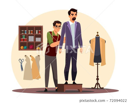 Tailor working on client costume at atelier shop Tailor working on client costume at atelier shop 72094022