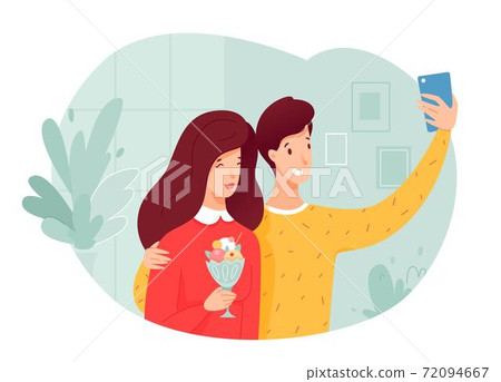 Smiling couple making selfie on romantic date 72094667