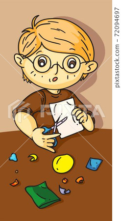 Cute boy cut paper craft at art masterclass 72094697