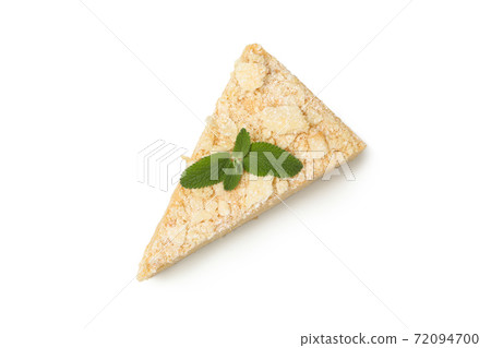 Piece of Napoleon cake with mint isolated on white background 72094700