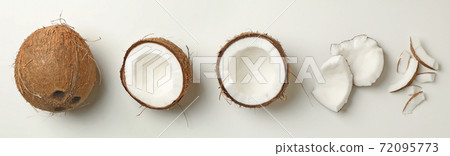 Fresh tasty coconut on white background, top view 72095773