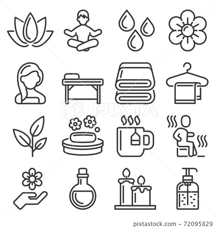 Spa and Relax Icons Set on White Background. Vector 72095829