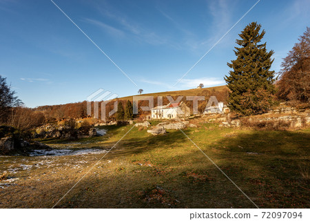 Autumnal Landscape and Farmhouses on the Lessinia Plateau - Veneto Italy 72097094