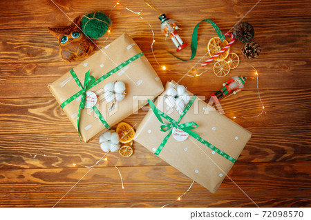 Gift box on wooden table. Gift box on wooden table. 72098570