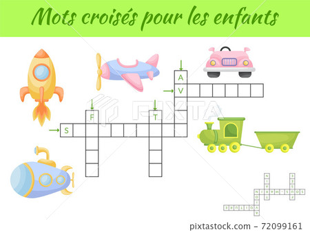 Crossword for kids. Crossword game with pictures. Kids activity worksheet colorful printable version. Educational game for study French words. Vector stock illustration. Crossword for kids. Crossword game with pictures. Kids activity worksheet colorful printable version. Educational game for study French words. Vector stock illustration. 72099161