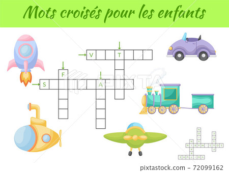 Crossword for kids. Crossword game with pictures. Kids activity worksheet colorful printable version. Educational game for study French words. Vector stock Crossword for kids. Crossword game with pictures. Kids activity worksheet colorful printable version. Educational game for study French words. Vector stock 72099162