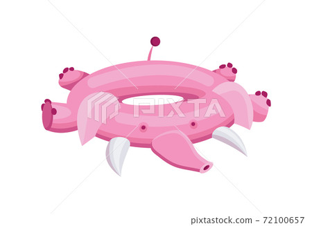 Inflatable swimming ring. Life-ring in pool for summer vacation. Cartoon rubber floating lifesaver in form of cute animal. Funny pink elephant floating ring 72100657