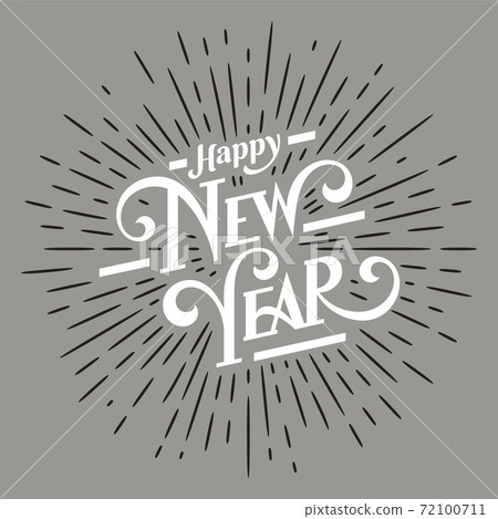 Happy New Year Lettering with burst rays. Holiday Vector Illustration. Lettering Composition And Light Rays Or Sunburst or dots 72100711