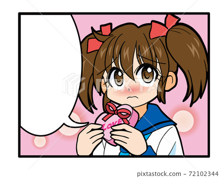 A girl in a sailor suit who is blushing and worried about giving Valentine's chocolate with her eyes 72102344