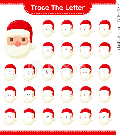 Trace the letter. Tracing letter alphabet with Santa Claus. Educational children game, printable worksheet, vector illustration 72102579