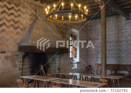 Interior of famous Chateau de Chillon castle 72102792