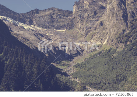 Closeup view of mountains scenes in national park Dombay, Caucasus 72103065