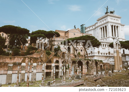 Panoramic view of temple of Venus Genetrix is ruined temple and forum of Caes 72103623