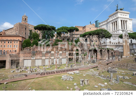 Panoramic view of temple of Venus Genetrix is ruined temple and forum of Caesar 72103624