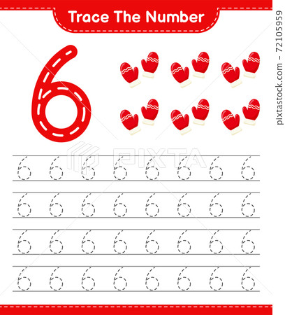 Trace the number. Tracing number with Mittens. Educational children game, printable worksheet, vector illustration Trace the number. Tracing number with Mittens. Educational children game, printable worksheet, vector illustration 72105959