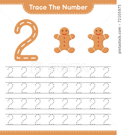 Trace the number. Tracing number with Gingerbread Man. Educational children game, printable worksheet, vector illustration 72105975