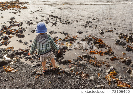 Little boy exploring Cobble Beach, Yaquina Head Little boy exploring Cobble Beach, Yaquina Head 72106400